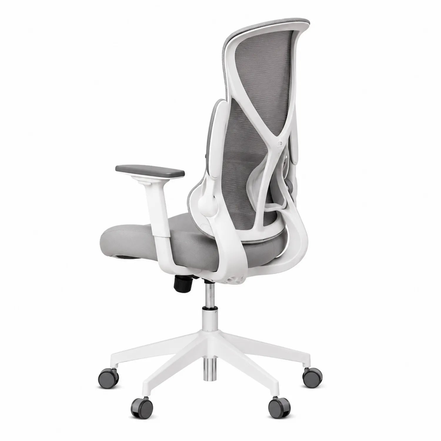 Sedia ergonomica in rete grigia con struttura bianca
