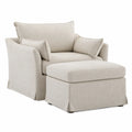 Poltrona con Poggiapiedi in Tessuto Poliestere Beige