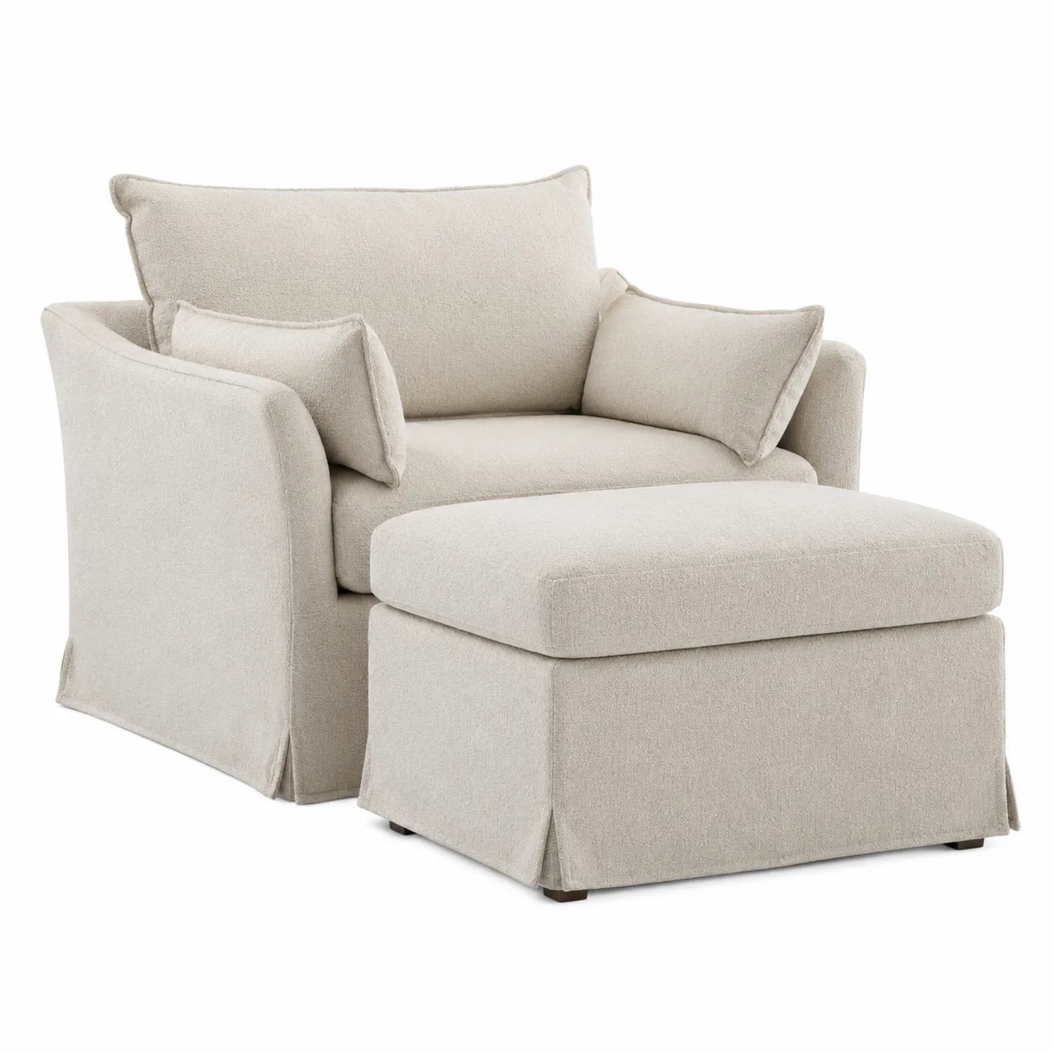 Poltrona con Poggiapiedi in Tessuto Poliestere Beige