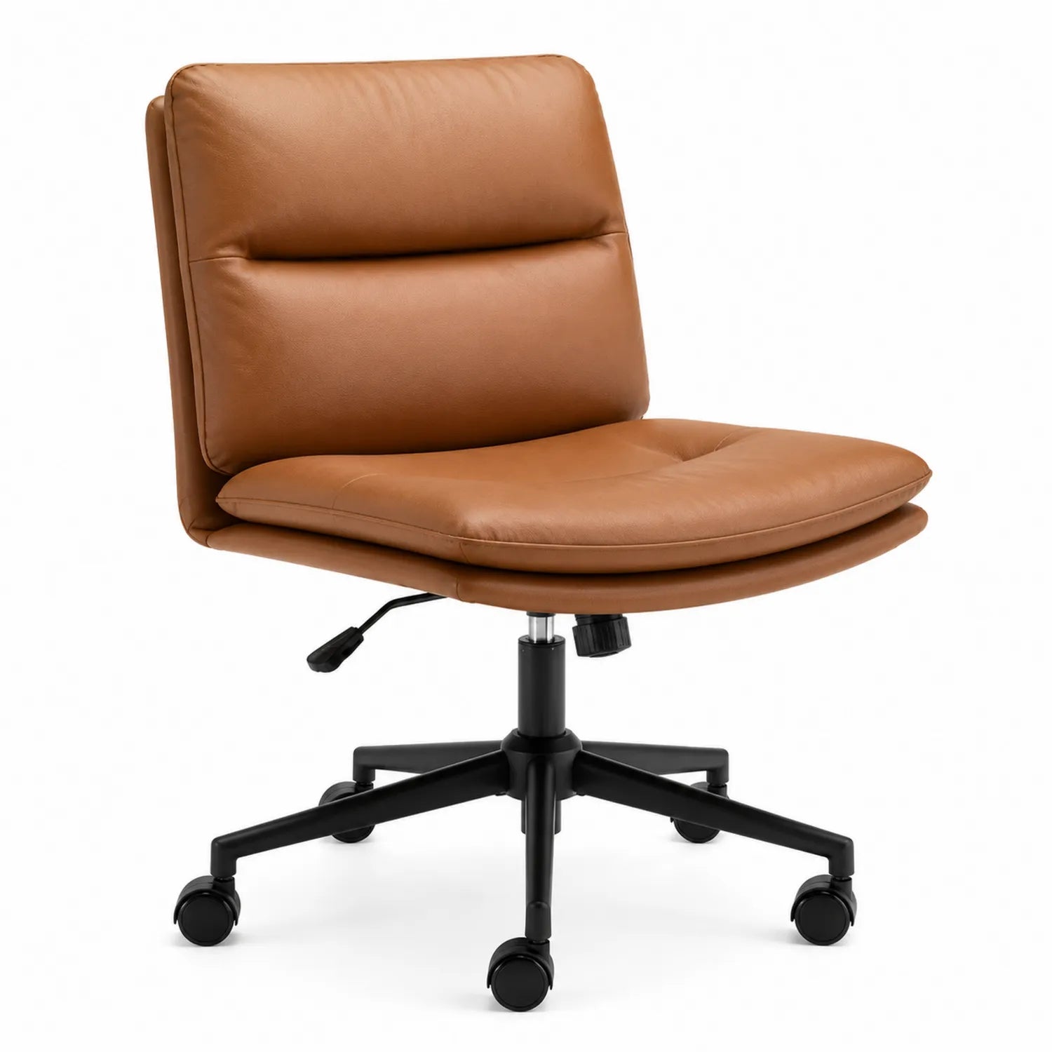 Sedia da ufficio in pelle sintetica marrone con base in metallo
