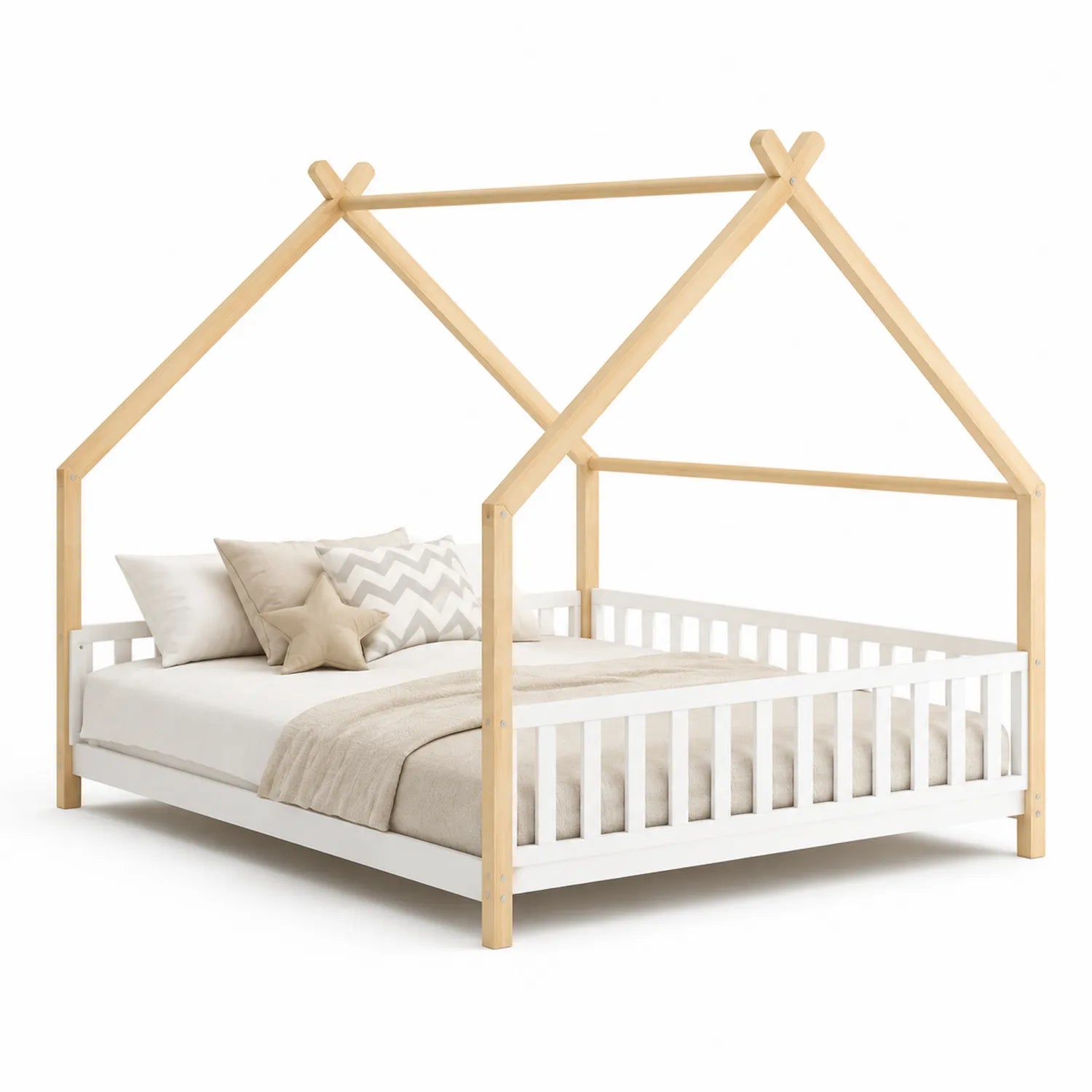 Letto a baldacchino per bambini in legno di pino bianco e naturale