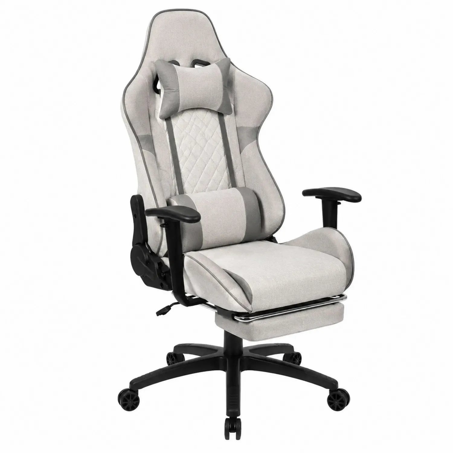 Sedia da gaming ergonomica regolabile in tessuto grigio chiaro