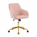 Poltrona girevole in velluto rosa con base in metallo dorato regolabile