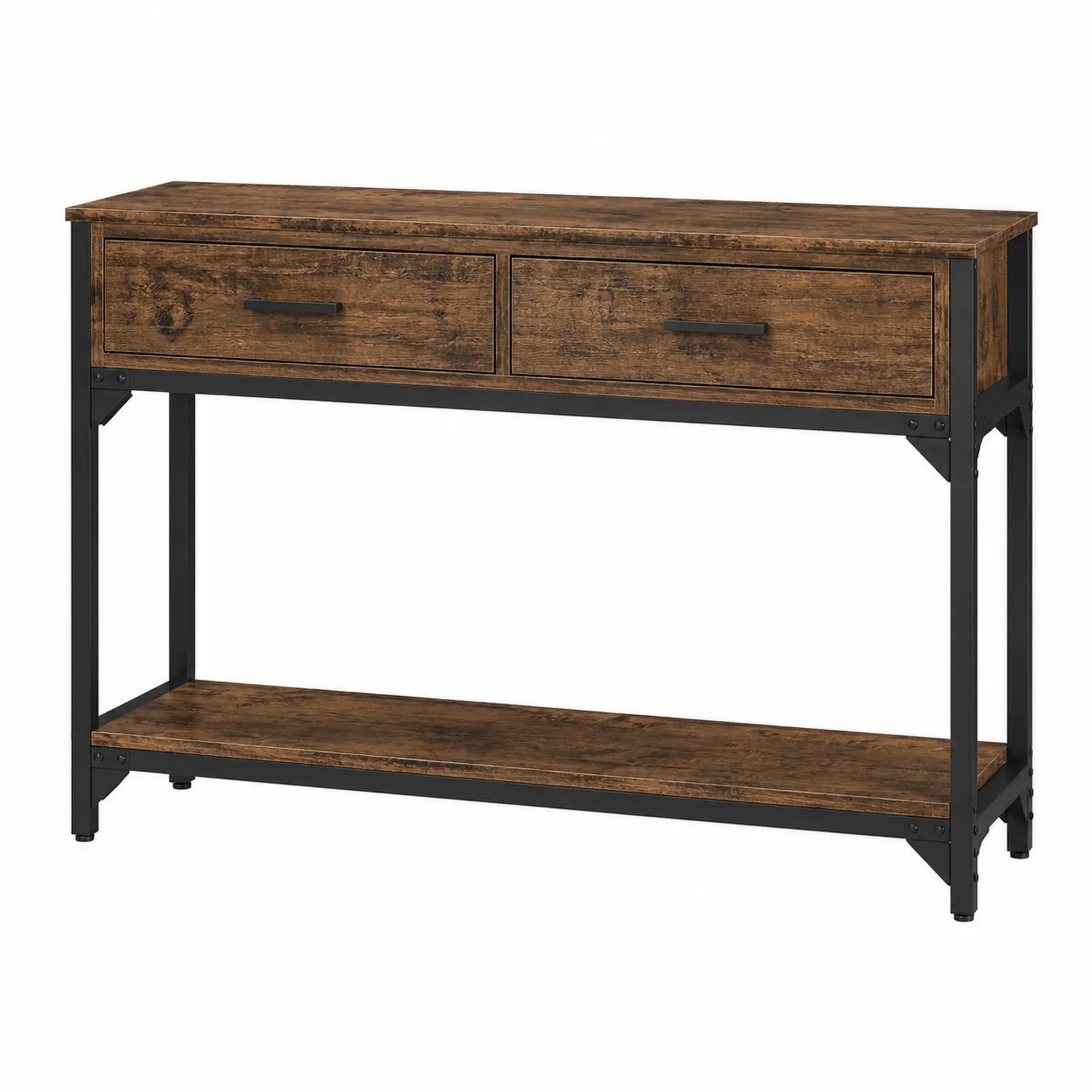 Consolle in Legno MDF con Struttura in Metallo e 2 Cassetti 110x30x80 cm