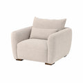 Poltrona in tessuto Bouclé beige con base in legno