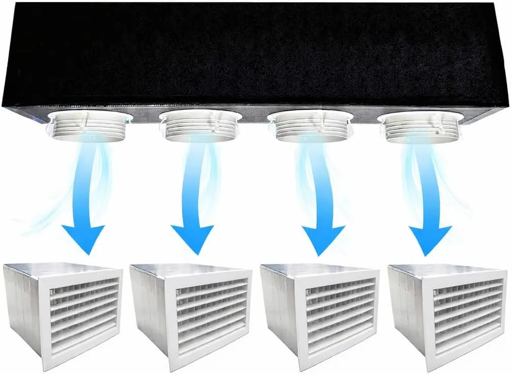 Prodotto Kit Plenum Canalizzato in Poliuretano Espanso a 4 Zone Completo di Plenum per Bocchetta e Griglia Bidirezionale in Pvc per Climatizzatori