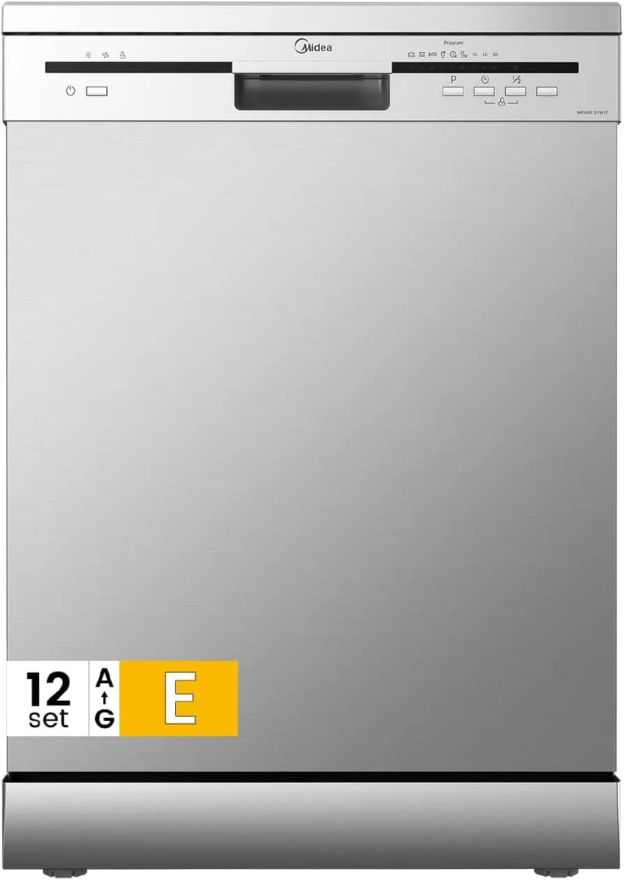 Lavastoviglie, 60 cm, 6 programmi, Midea MFD60S121X-IT, libera installazione, acciaio inox, Partenza Ritardata, Funzione di Mezzo Carico