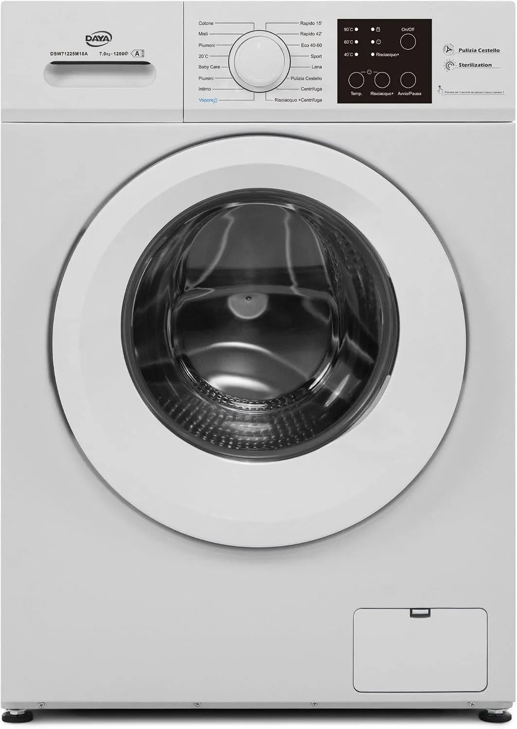Lavatrice, 16 programmi, 7 kg, classe energetica A, Daya DSW71225M18A1, display LCD, 1200 giri, minuto, capacità 7KG