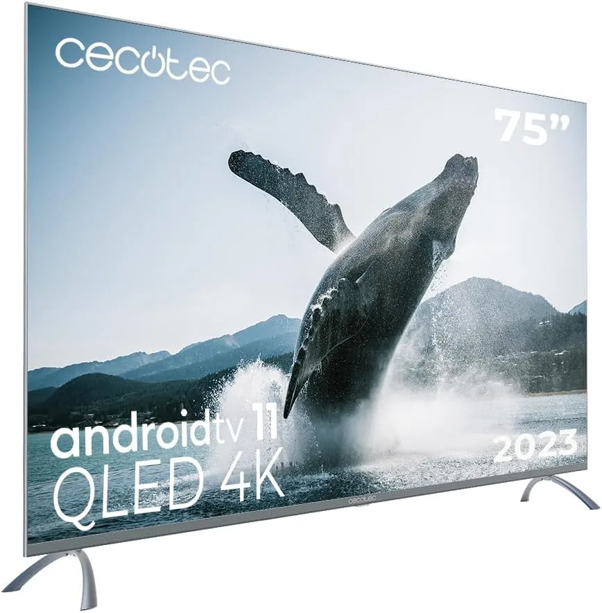 Cecotec VQU30075+S TV11 Smart TV, 75 pollici, televisore, 4K UHD, QLED, HDR, senza cornice, Android OS, Dolby Vision & Atmos, HDR10, 2023, HBBTV