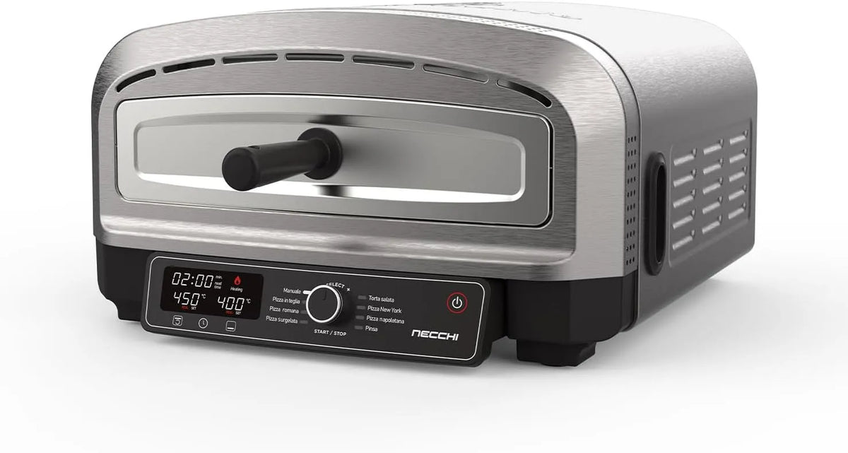 Forno elettrico per pizza, 7 programmi, Pietra Refrattaria Inclusa, Temperatura fino a 450°C, Necchi Pizza Genio, Resistenze Regolabili Separatamente