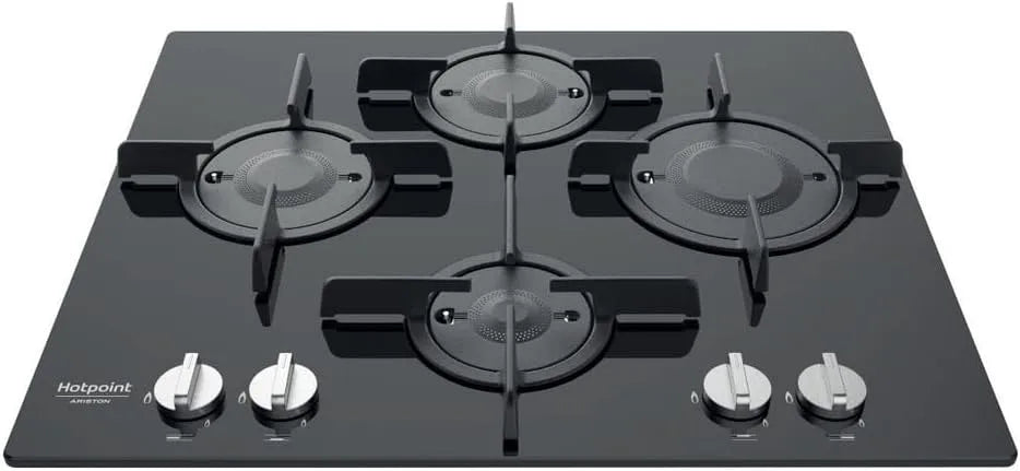 Prodotto 60 cm, Hotpoint FTGHG 641 D, HA, 4 fuochi, Nero, griglie in ghisa