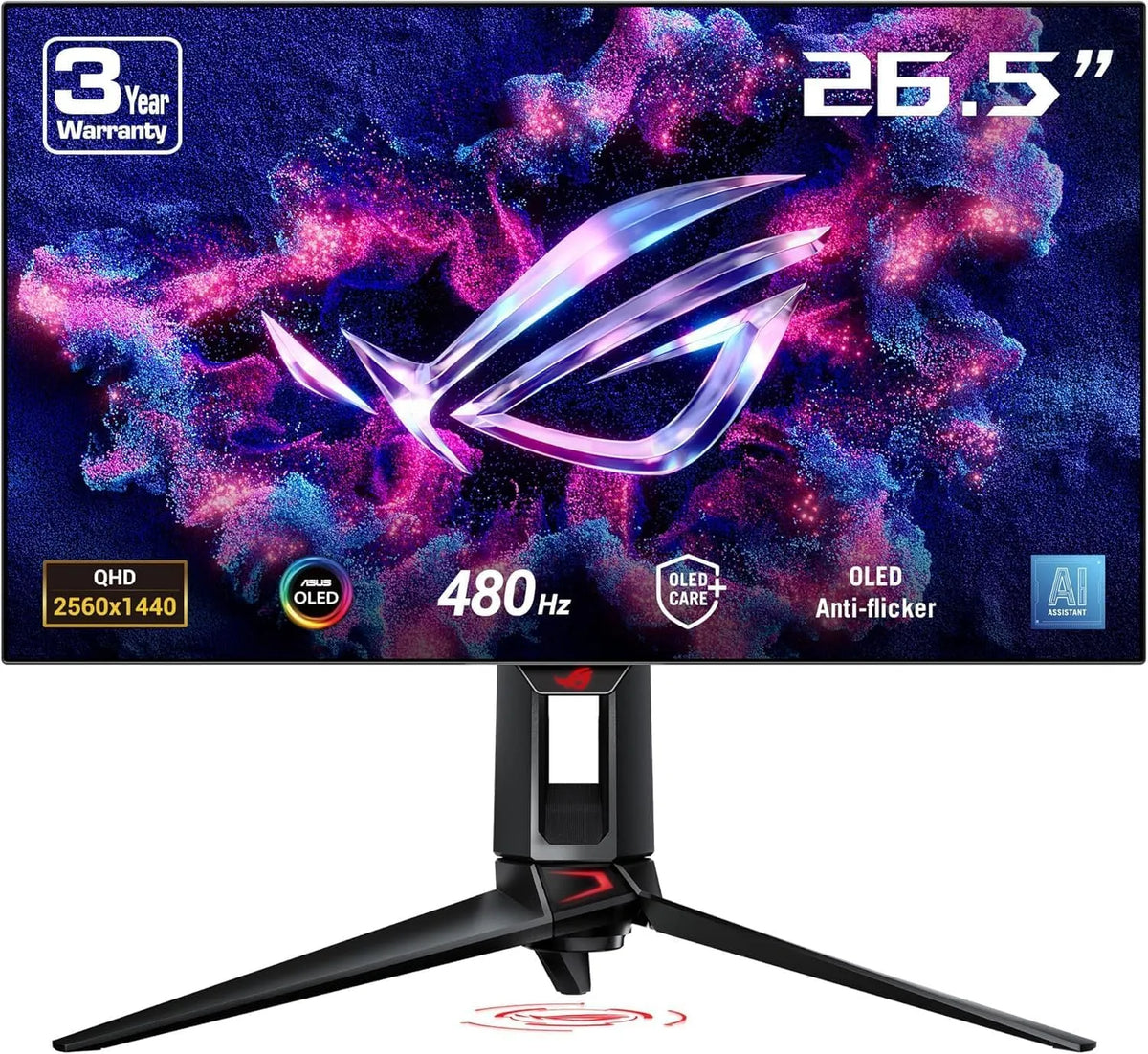 ASUS PG27AQDP Monitor, 27 pollici, 2560 × 1440, 03 ms, 480 Hz, OLED, HDMI, nero, OLED Care+, Compatibile con G-SYNC, GTG