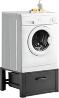Lavatrice, 63 x 54 x 31 cm, nero, 150 kg, en.casa, Base Supporto per Lavatrice e Asciugatrice Struttura Rialzata Basamento con Cassetto per Bagno