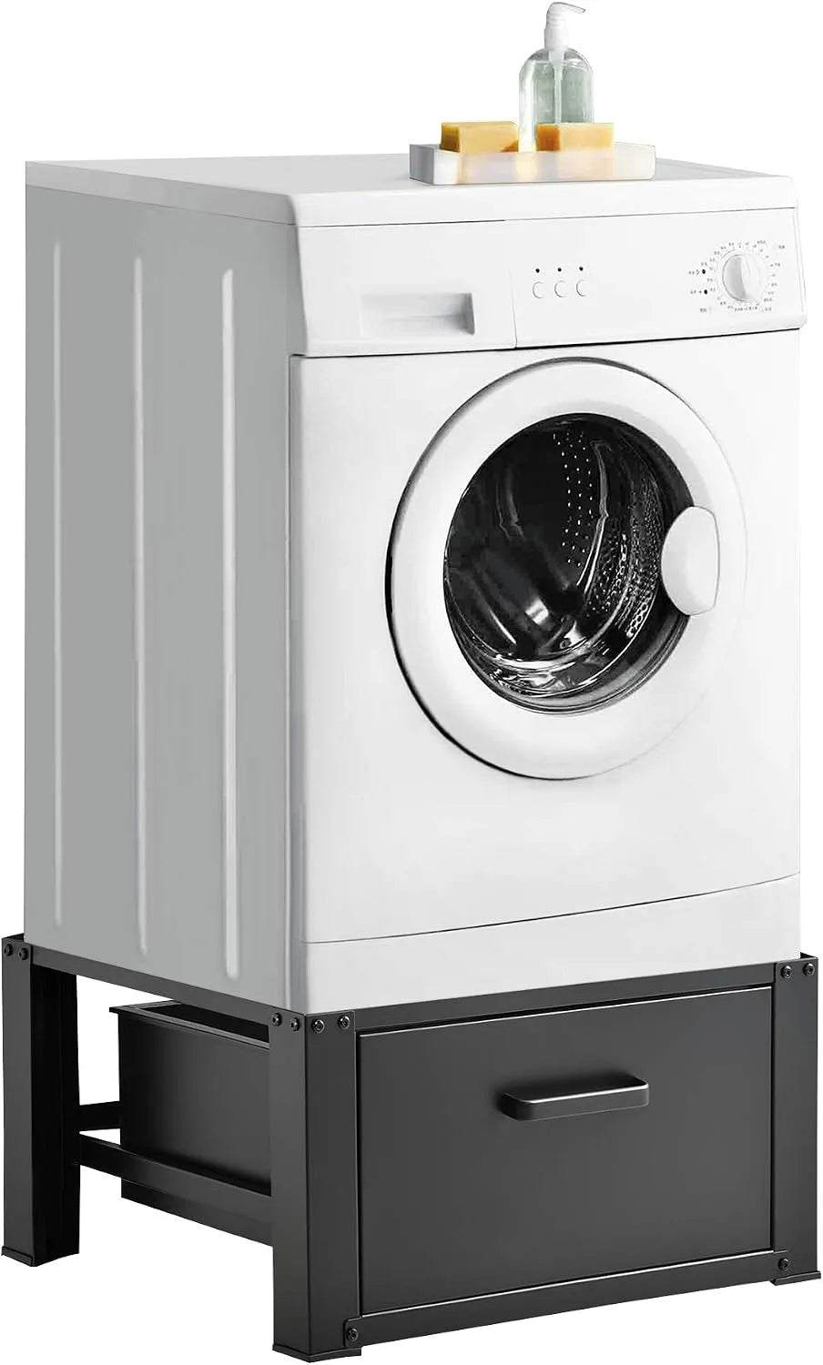 Lavatrice, 63 x 54 x 31 cm, nero, 150 kg, en.casa, Base Supporto per Lavatrice e Asciugatrice Struttura Rialzata Basamento con Cassetto per Bagno