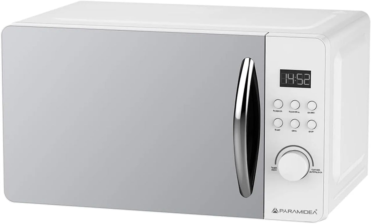 Forno a microonde FOM202W, 20 L, 800 W, grill, bianco, PYRAMIDEA Forno a Microonde Digitale con Grill Porta a Specchio 20 Litri Potenza 800W Colore