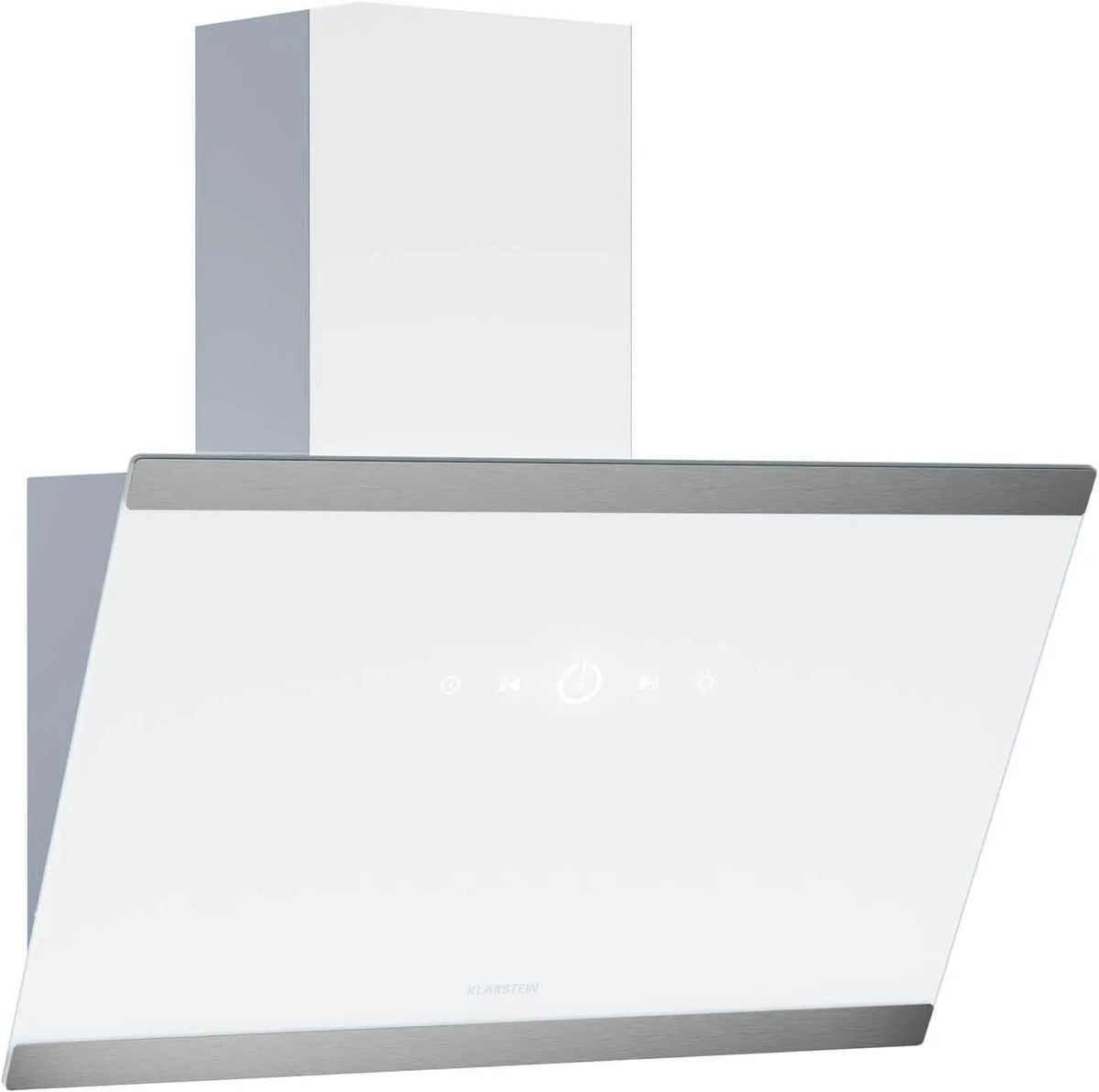Klarstein Cappa aspirante, 60cm, 578 m3/h, cappa da cucina, inclinata, scarico e ricircolo, touch, bianco, Silenziosa: 34, LED, Touchscreen, 5 dB