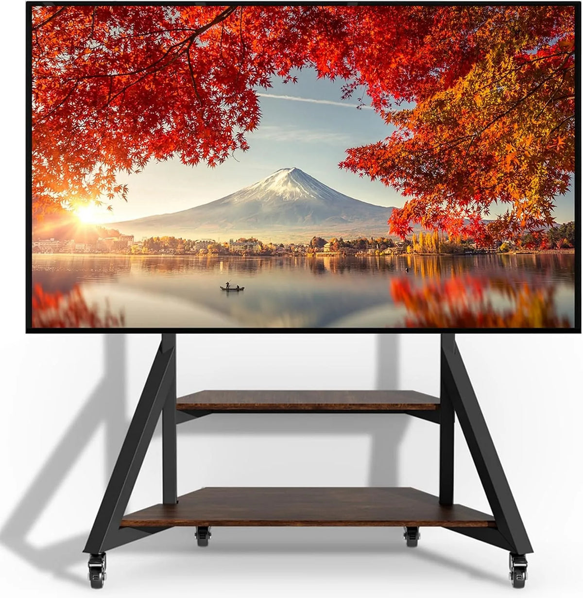 Smart TV, 100 pollici, 800x600mm, televisore, ruote di trasporto, Ripiani in Legno
