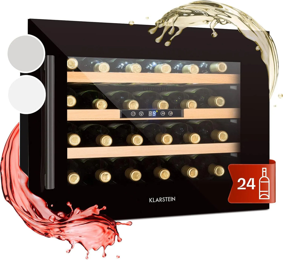 Klarstein Cantinetta vino, 57 L, 24 bottiglie, da incasso, esterno, touch, bianco, 57L, Cantinetta Vino Refrigerata a Zona Singola per Rosso, Interno
