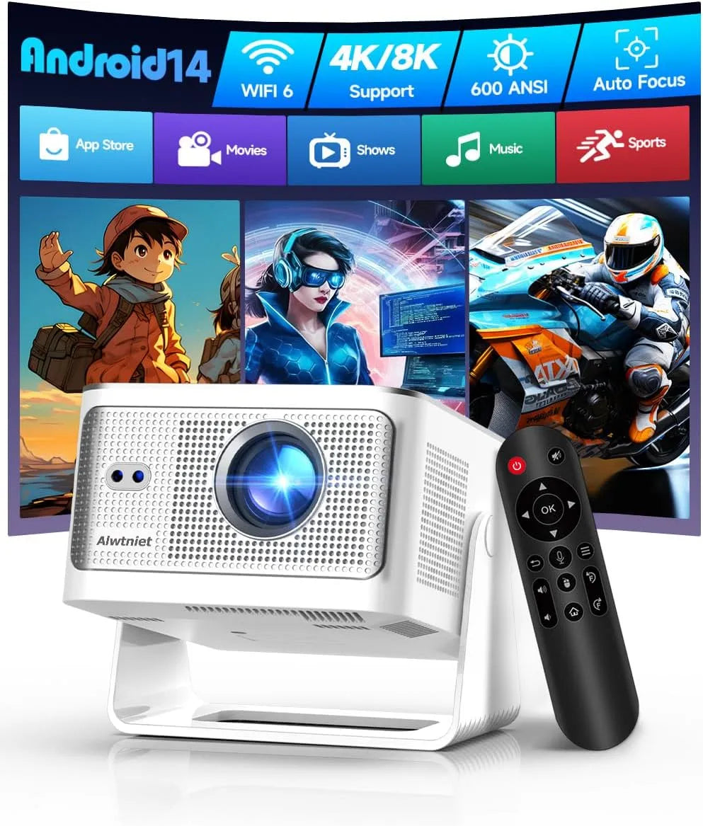 Proiettore 1080P, portatile, 4K UHD, videoproiettore, 600 ANSI, 1080P Nativo, Alwtniet Mini Proiettore Portatile 4K 8K Supporto