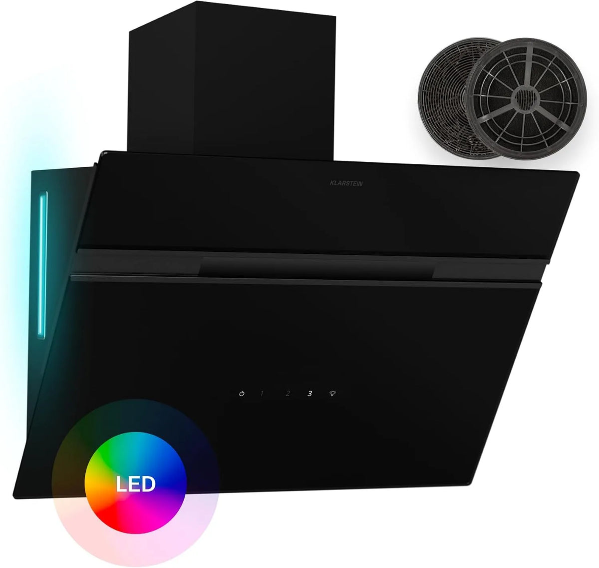 Klarstein Cappa aspirante, 60cm, 600 m3/h, 52 dB, classe energetica A, cappa da cucina, scarico e ricircolo, montaggio a parete, touch, nero, ora