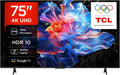 Google 75V6C Smart TV, 75 pollici, televisore, 4K UHD, HDR, audio Dolby, TCL, Google TV con Dolby Audio