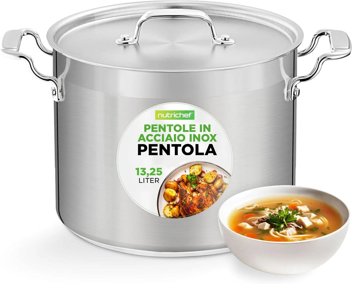 Pentola e padella, 13, 2 L, acciaio inox, 2L con Coperchio, Manici Ergonomici, Pentola Induzione Resistente, Ideale per Cucine Professionali e Casa
