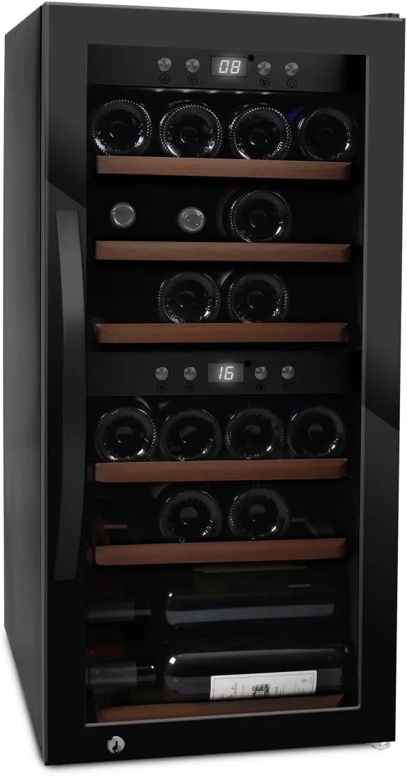 Cantinetta vino, 24 bottiglie, 2 fuochi, 2 zone di temperatura, libera installazione, nero, Grande spazio per i vini bianchi, Design elegante e senza
