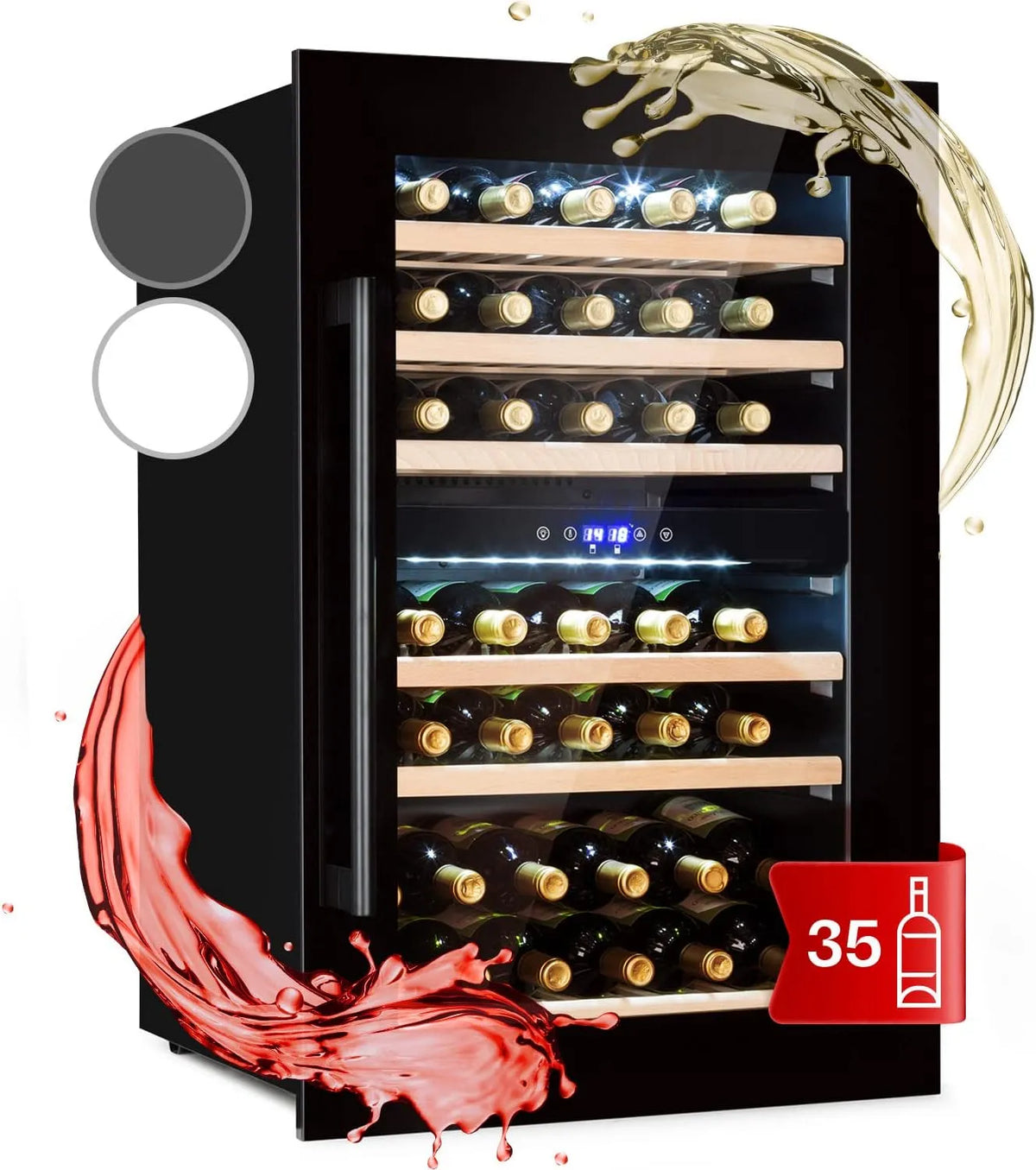 Klarstein Cantinetta vino, 132 L, 35 bottiglie, da incasso, esterno, touch, bianco, 132L, Cantinetta Vino Refrigerata a Zona Doppia per Rosso
