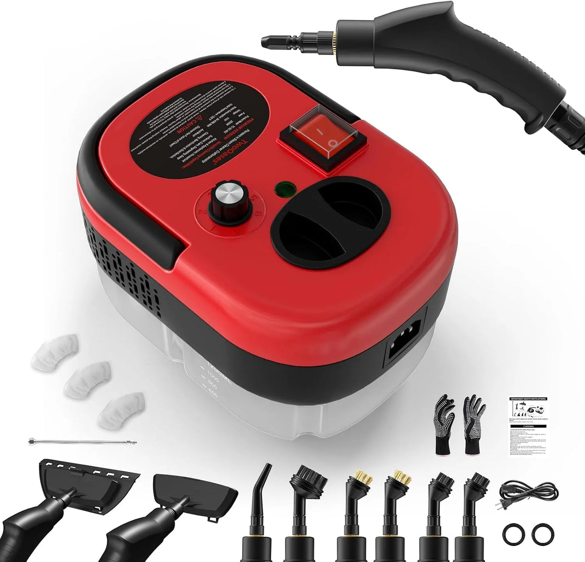 Pulitore a vapore 1200ml, portatile, ampio serbatoio, uso su pavimenti, cucina, auto, finestre e divano, rosso, Vaporetto ad Alta Pressione, Bagno