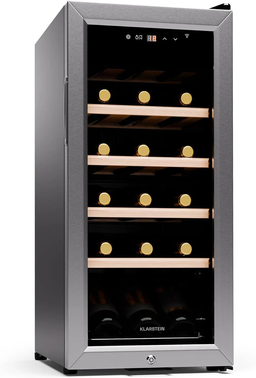 Klarstein Cantinetta vino, 18 bottiglie, 5 a 18 °C, vetro, touch, Frigo Bar, Esterni, Mini Frigo Silenzioso