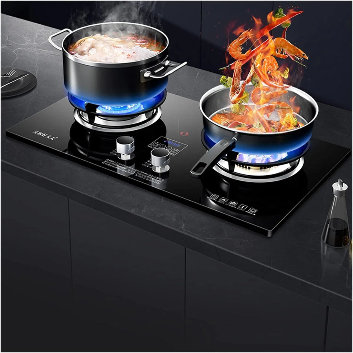 Piano cottura a gas, 2 fuochi, fornello a gas, solo bruciatore a GPL/NG, piano di lavoro in vetro temperato da 4, 2 kW, 5 a 5, piano cottura da tavolo