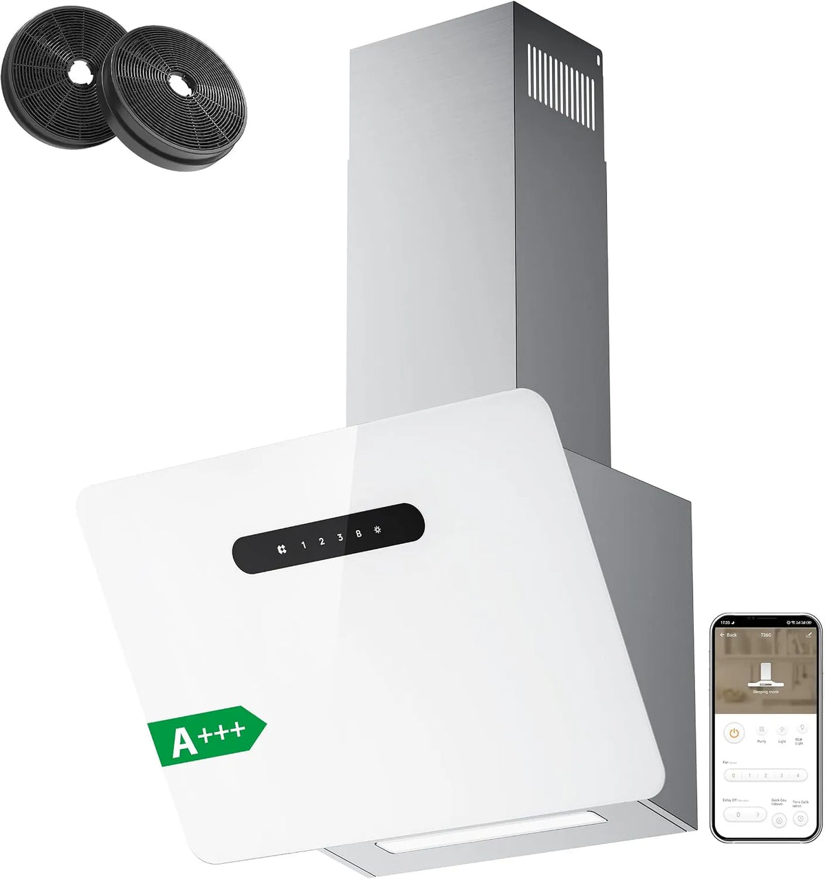 CIARRA CBCW6736K Cappa aspirante, 60cm, 650 m3/h, cappa da cucina, Wi-Fi, bianco