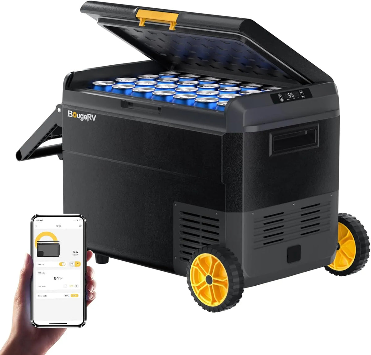 Frigorifero, 50 L, portatile, ruote di trasporto, -20°C APP, BougeRV CRS 50L Frigo Box Auto Portatile Compressore con Ruote