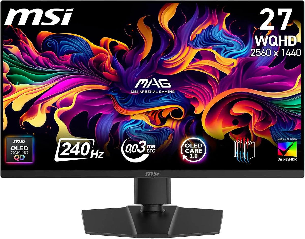 MSI 273QP X24 Monitor, 26, 5 pollici, 2560 × 1440, 03 ms, 240 Hz, funzioni gaming, WQHD, OLED, HDMI, schermo PC, nero, DisplayHDR True Black 400