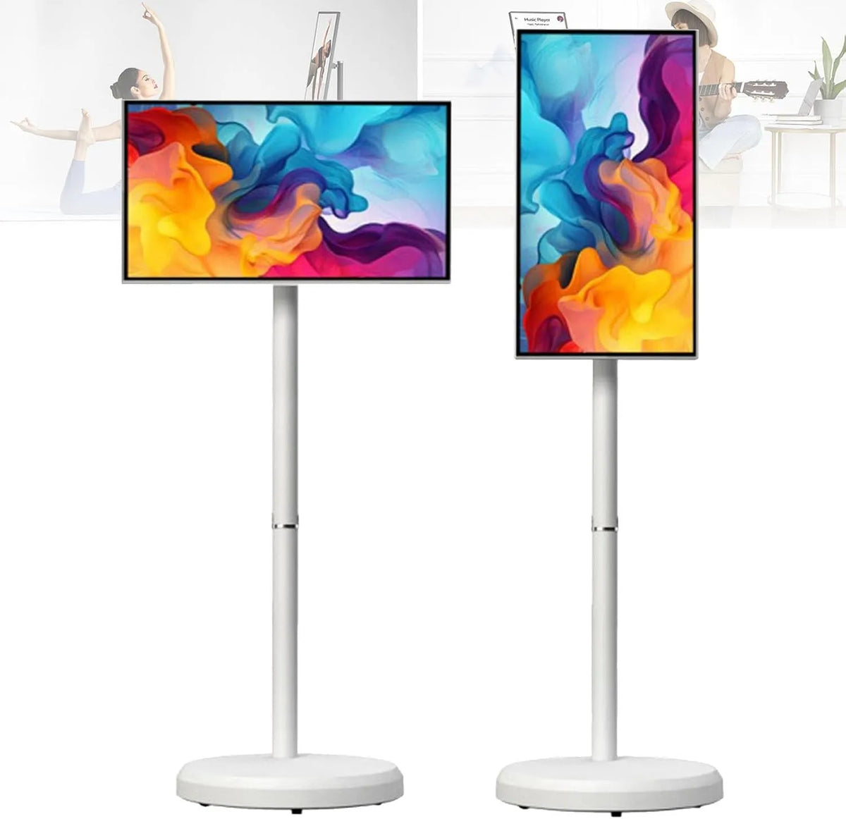 Monitor 1080P White-6+128G, 21, 5 pollici, portatile, ruote di trasporto, touch, Android OS, bianco, batteria da 6000 mAh, operativo Android 14