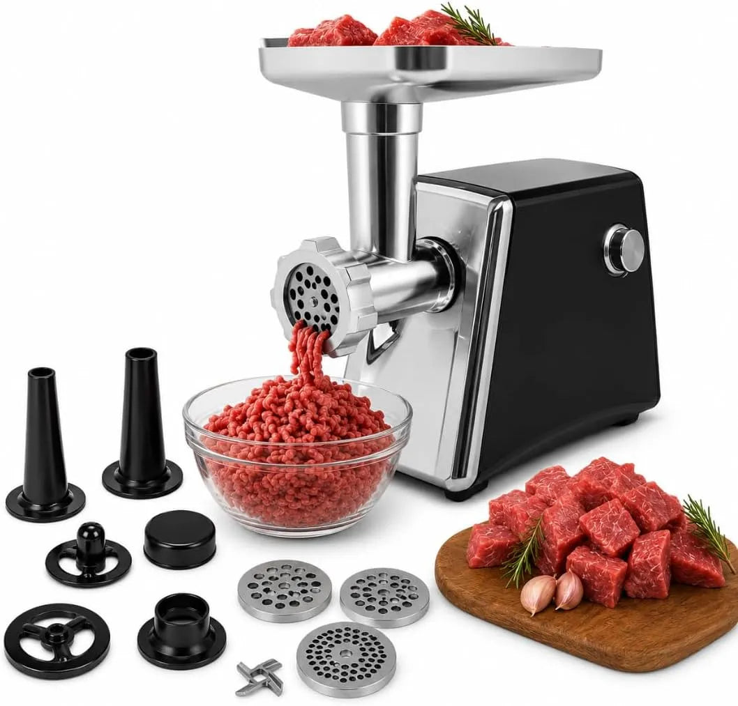 Accessorio per elettrodomestico, 2000 W, Tritacarne, professionale, acciaio inox, 3 Piastre di Tritatura, Accessorio per Salsicce e Kubbe, Facile da