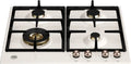 Piano cottura a gas P604LHERAX, 60x52 cm, 4 fuochi, da incasso, ghisa, acciaio inox, fornello a gas, Foro 56x48, Bruciatore Wok 4 kW, Avorio, Inox