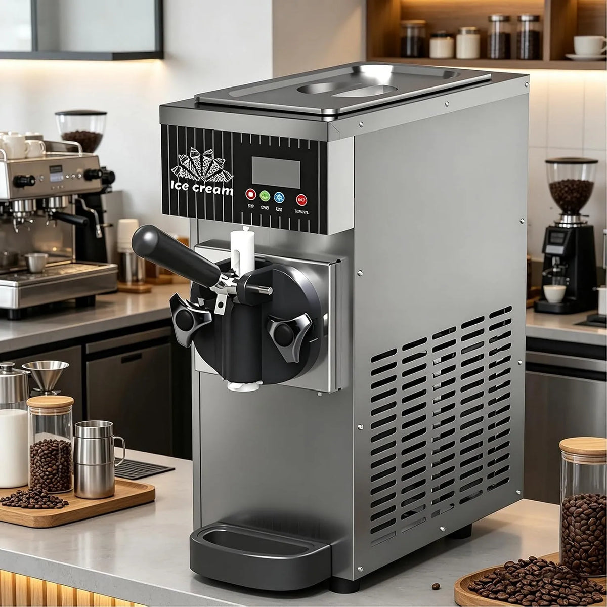 Congelatore, 5 L, 450 W, ampio serbatoio, display LCD, professionale, freezer verticale, grigio, Pannello LCD, Produzione 4-5 kg/H, Macchina per