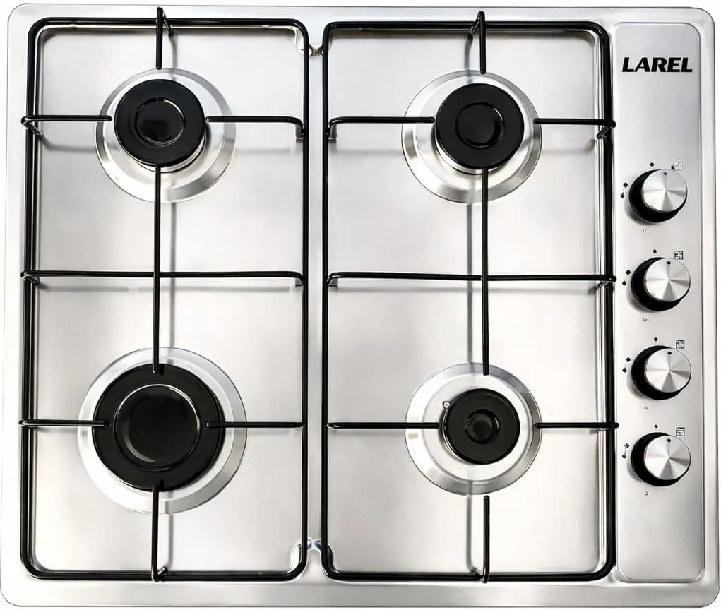 Piano cottura a gas, 60 CM, 4 fuochi, LAREL PIA.L545X, da incasso, acciaio inox, fornello a gas