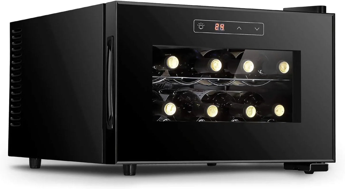 Cantinetta vino, 8 bottiglie, vetro, libera installazione, bianco, Cantinetta Elettronica per Vino, Controllo Digitale, Mini Fri