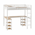 Letto a soppalco in metallo bianco con scrivania in legno