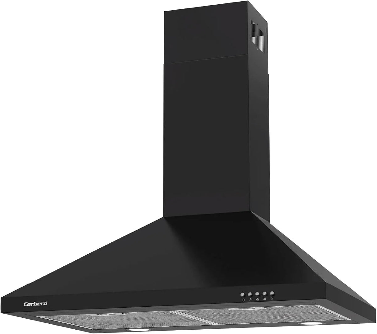 70 cm, KURAMATHI760B Campana Decorativa Piramide Nero, Portata 621, 71 m3/h, Corberó KURAMATHI760B m3/h, 165 W, 3 velocità, 2 filtri in alluminio