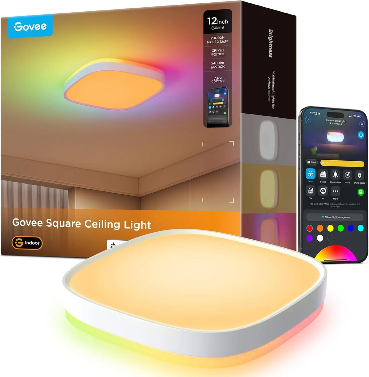 modello 2400LM, Govee Plafoniera LED RGBIC 24W, 2400LM Lampadario Soffitto 30cm Quadrata