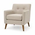 Poltrona in tessuto di cotone beige con gambe in legno massello