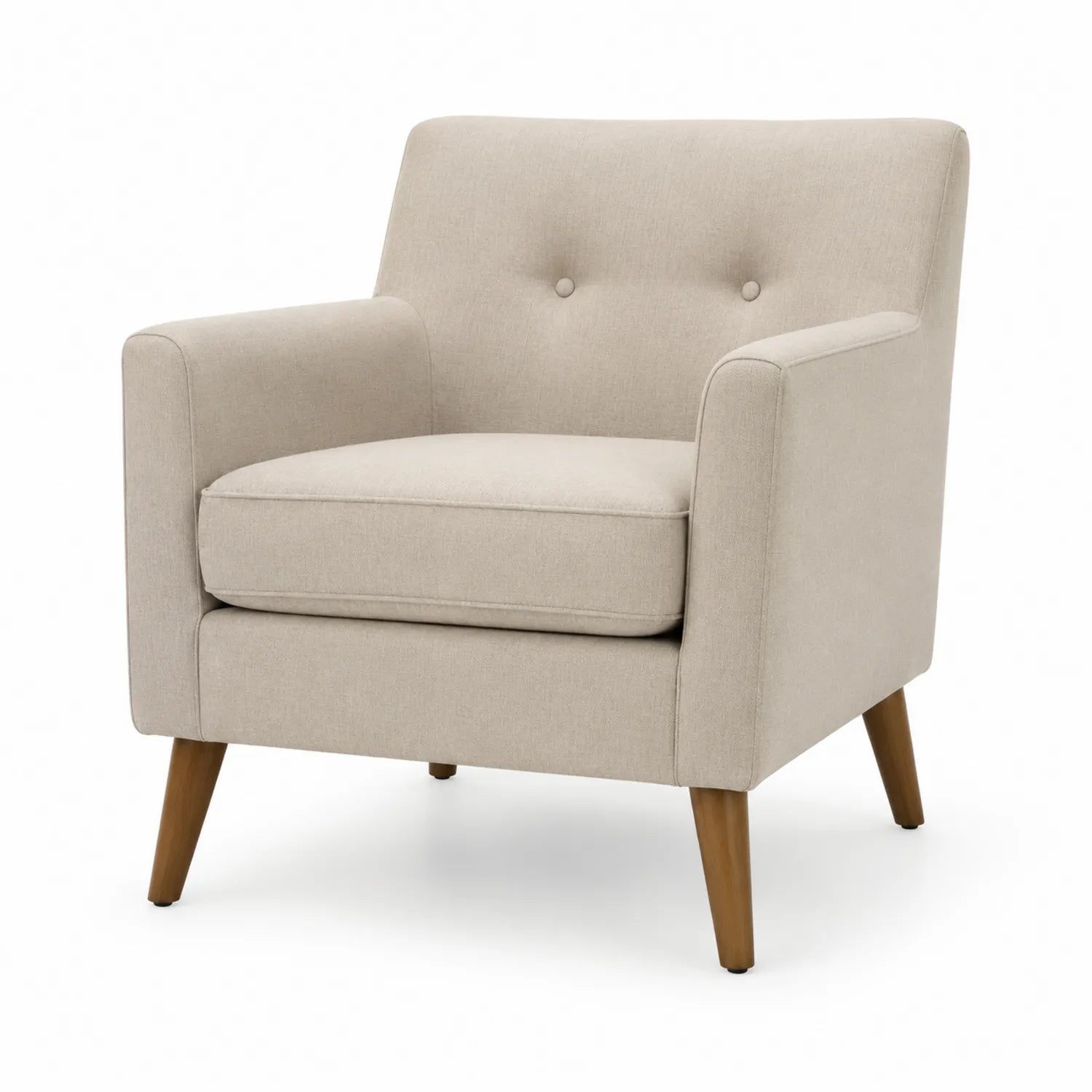 Poltrona in tessuto di cotone beige con gambe in legno massello