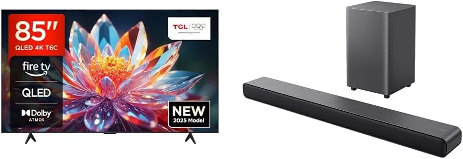 TCL 85T6C Smart TV, 85 pollici, televisore, 4K UHD, QLED, HDR, Dolby Vision e Atmos, HDR10+, Premi e Chiedi ad Alexa, Fire TV