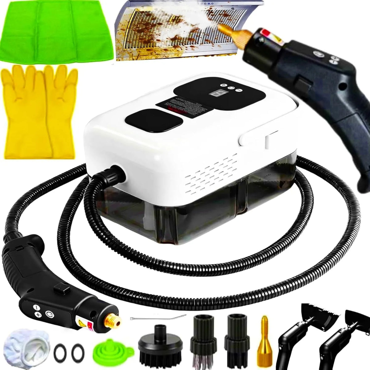 Pulitore a vapore, 2500 W, vapore pressurizzato, multiuso, portatile, uso su pavimenti, cucina, auto, finestre e divano, bianco, 2500W 9 Velocità