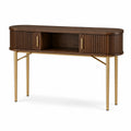 Consolle Ovale in Legno con Gambe in Metallo Oro 120x40x80 cm