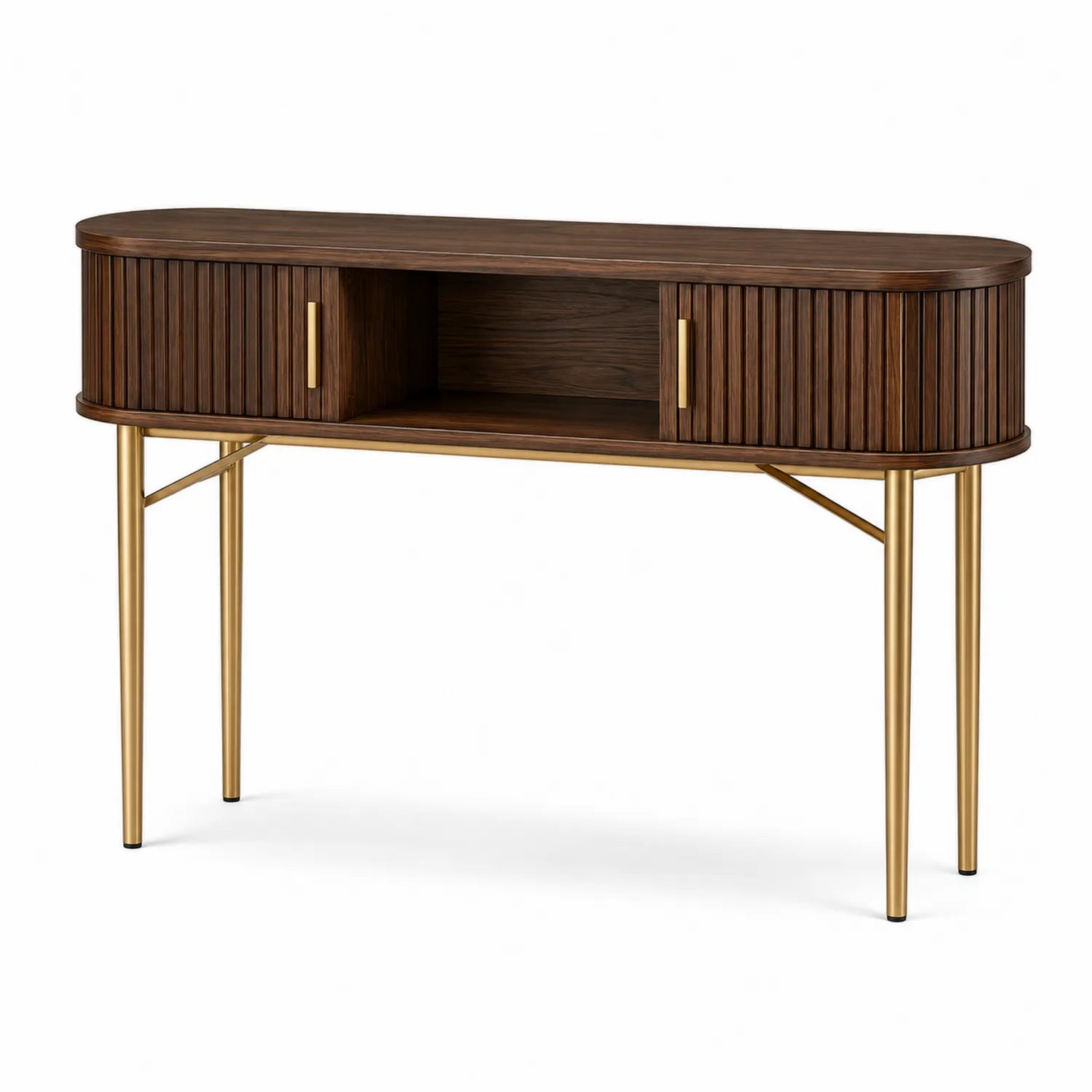 Consolle Ovale in Legno con Gambe in Metallo Oro 120x40x80 cm