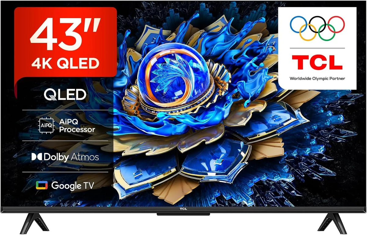 Google 43T69C Smart TV, 43 pollici, televisore, 4K UHD, QLED, HDR, audio Dolby, TCL, Google TV con Dolby Atmos